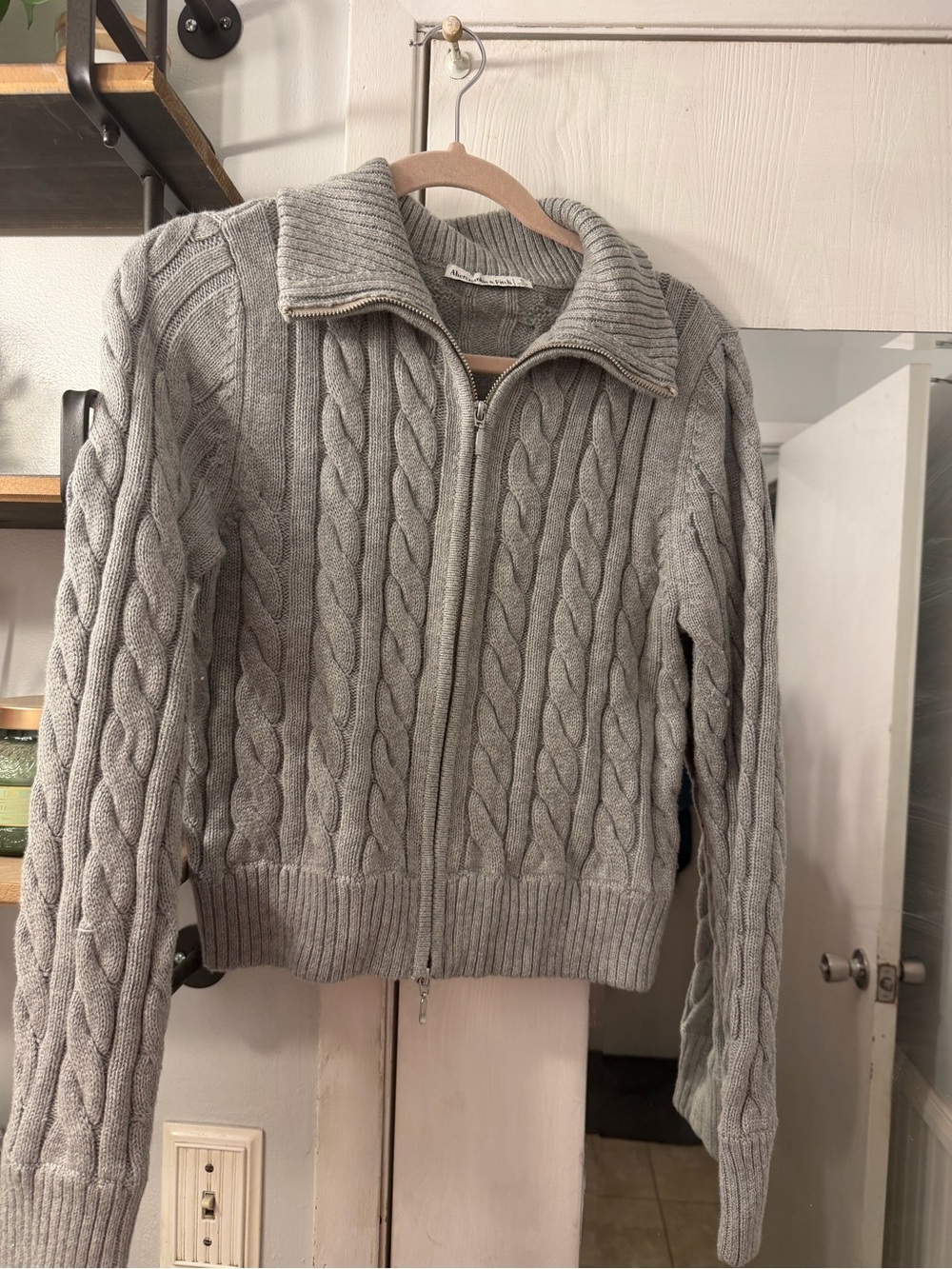 Abercrombie & Fitch Gray Cable-Knit Zip Cardigan
